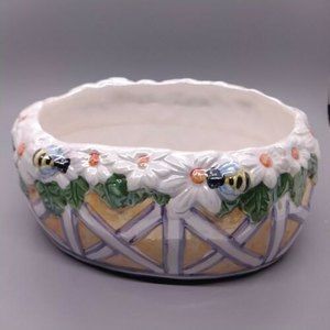 Ceramic Summer Bees Oval Planter plants succulents pastels iridescent basket